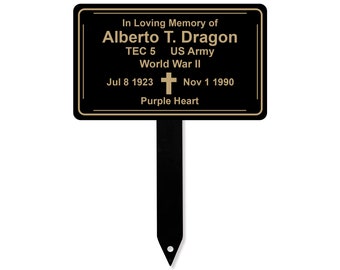 Cross Memorial Plaque With Stake, Metal Grave Marker, Remembrance Plaque, Black and Gold Personalized Outdoor, Indoor Memorial Plate
