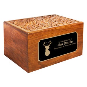 Deer Wooden Cremation Urn With Personalized Plaque