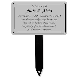 Memorial Plaque With Stake, Metal Grave Marker, Long Lasting Remembrance Plaque, Silver Personalized Outdoor, Indoor Memorial Plate