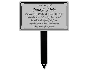 Memorial Plaque With Stake, Metal Grave Marker, Long Lasting Remembrance Plaque, Silver Personalized Outdoor, Indoor Memorial Plate
