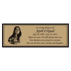 Photo Memorial Bench Plate For Human and Pets in Multiple Sizes, Bench Plaque, Urn Plaque, Tree Plaque,  Personalized commemorative marker