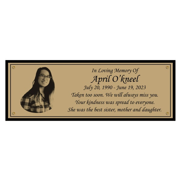 Photo Memorial Bench Plate For Human and Pets in Multiple Sizes, Bench Plaque, Urn Plaque, Tree Plaque,  Personalized commemorative marker