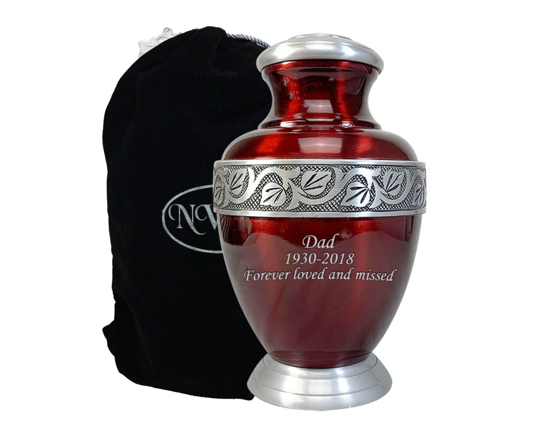 Red Human Funeral Cremation Urn, Urns for Human Ashes, Large Maroon Urn