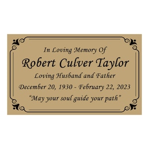 Gold Memorial Plaque in Multiple Sizes, Bench Plate, Urn Plaque, Tree Plaque, commemorative marker,