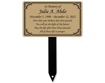 Memorial Plaque With Stake, Metal Grave Marker, Long Lasting Remembrance Plaque, Gold and Black Personalized Outdoor, Indoor Memorial Plate