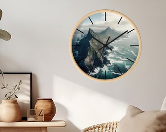 Roaring sea wall clock, island in the sea clock, maritime wall clock, ocean wave clock, sea waves clock, blue ocean clock, blue wall clock