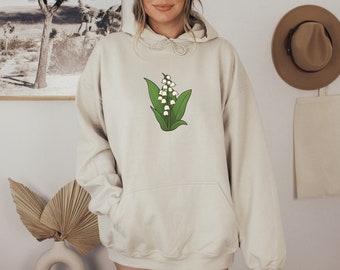 Birth month hoodie, Birth flower hoodie, Birth flower May, Cottagecore hoodie, botanical print, lily of the valley print