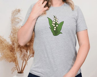 Birth month shirt, Birth flower tshirt, Birth flower May, Cottagecore top, botanical print, lily of the valley print