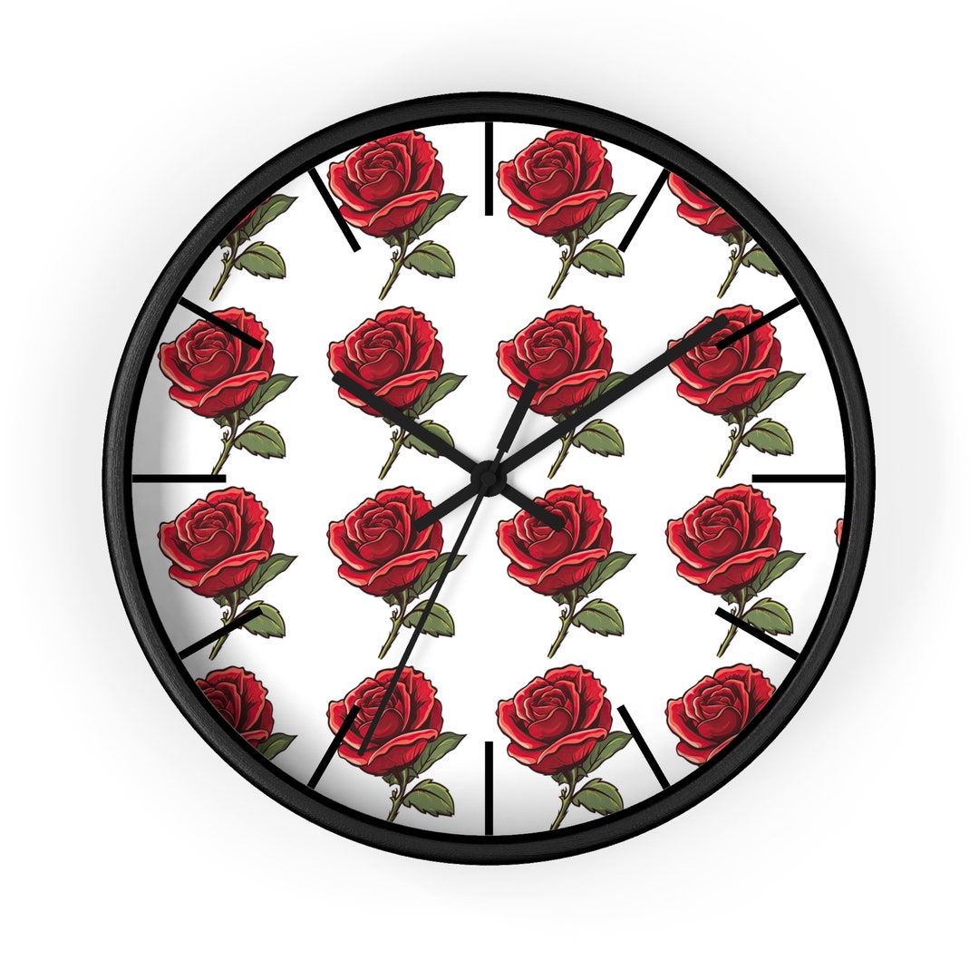 Cottagecore Red Rose Wall Clock Birth Flower June Birth Etsy