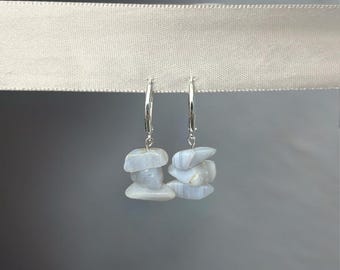 Blue Lace Agate Stacked Dangle Earrings