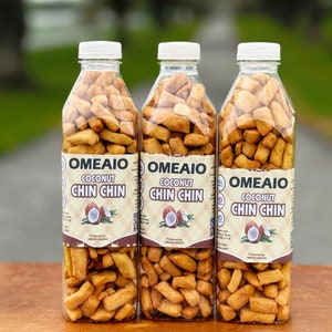 Coconut Chin Chin (3 Big Pack, 96 fl oz) | Authentic Nigerian Snack with Real Coconut | Gourmet African Treat | FREE SHIPPING | OMEAIO