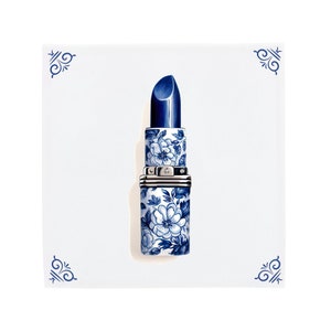 Delft Blue Ceramic Tile: Lipstick Makeup | Modern Dutch Design, Handcrafted Ceramic Art, Unique Home Decor & Gift, Traditional Charm