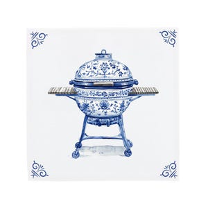 Delft Blue Ceramic Tile: BBQ | Modern Dutch Design, Handcrafted Ceramic Art, Unique Home Decor & Gift, Traditional Charm