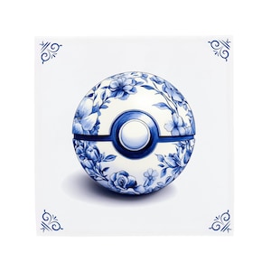 Delft Blue Ceramic Tile: Poké Ball | Modern Dutch Design, Handcrafted Ceramic Art, Unique Home Decor & Gift, Traditional Charm