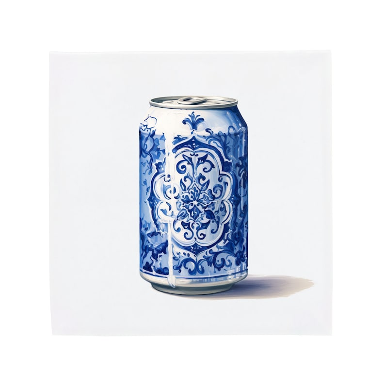 Carreau de céramique bleu de Delft : canette de soda décorée Design hollandais moderne, oeuvre d'art en céramique faite main, cadeau et décoration d'intérieur uniques, charme traditionnel image 2