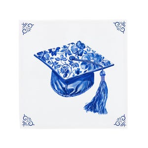 Delft Blue Ceramic Tile: Graduate Cap | Modern Dutch Design, Handcrafted Ceramic Art, Unique Home Decor & Gift, Traditional Charm