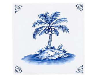 Ceramic Tile, Coastal Palm Tree Wall Art | Hand Finished Baked Surface | 11x11, 15x15, 20x20