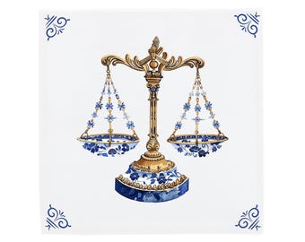 Delft Blue Tile, Modern Dutch Scale Design | Handcrafted Ceramic Art - Sizes 11x11, 15x15, 20x20 cm