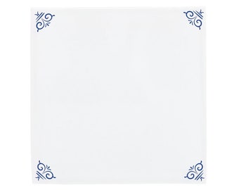 Delft Blue Ceramic Tile: Plain white, With Corner Ornaments | Modern Dutch Design, Handcrafted Ceramic Art, Unique Home Decor & Gift