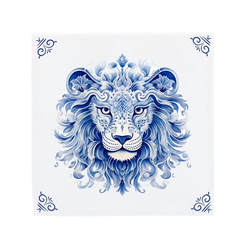 Delft Blue Ceramic Tile: Majestic Lion Handpainted Art image 1