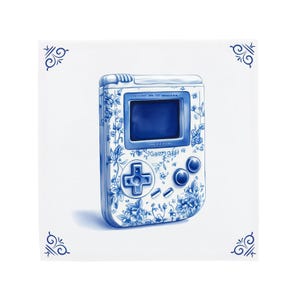 Delft Blue Ceramic Tile: Classic Game Boy | Modern Dutch Design, Handcrafted Ceramic Art, Unique Home Decor & Gift, Traditional Charm