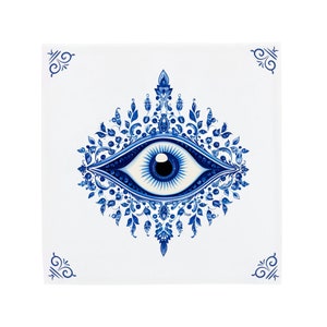 Delft Blue Ceramic Tile: Nazar | Modern Dutch Design, Handcrafted Ceramic Art, Unique Home Decor & Gift, Traditional Charm