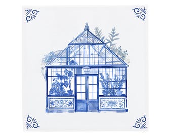 Garden Greenhouse Ceramic Tile: Hand-Baked Artisan Wall Art