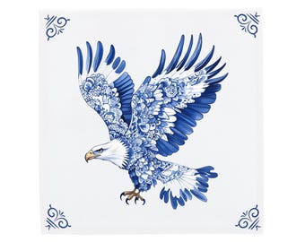 Eagle Ceramic Tile: Blue Delft Bird Art Handcrafted