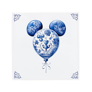 Delft Blue Ceramic Tile: Disney Mickey Mouse Balloon | Modern Dutch Design, Handcrafted Ceramic Art, Home Decor & Gift, Traditional Charm