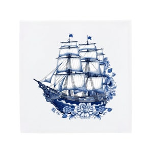 Delft Blue Ceramic Tile: Classic Sailing Ship Modern Dutch Design, Handcrafted Ceramic Art, Unique Home Decor & Gift, Traditional Charm No Corner Ornaments