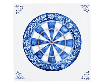 Delft Blue Ceramic Tile Dartboard (11x11, 15x15, 20x20 cm)
