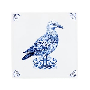 Delft Blue Ceramic Tile: Seagull | Modern Dutch Design, Handcrafted Ceramic Art, Unique Home Decor & Gift, Traditional Charm