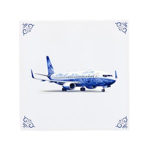 Delft Blue Ceramic Tile: Airplane | Modern Dutch Design, Handcrafted Ceramic Art, Unique Home Decor & Gift, Traditional Charm