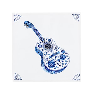 Delft Blue Ceramic Tile: Guitar | Modern Dutch Design, Handcrafted Ceramic Art, Unique Home Decor & Gift, Traditional Charm