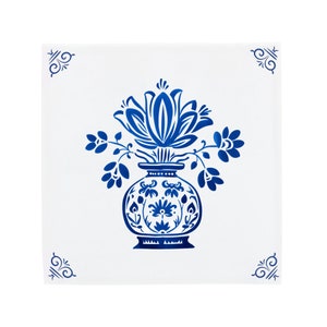Delft Blue Ceramic Tile: Majestic Tulip Vase | Modern Dutch Design, Handcrafted Ceramic Art, Unique Home Decor & Gift, Traditional Charm