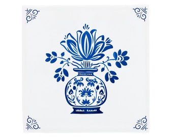 Delft Blue Ceramic Tile: Majestic Tulip Vase | Modern Dutch Design, Handcrafted Ceramic Art, Unique Home Decor & Gift, Traditional Charm