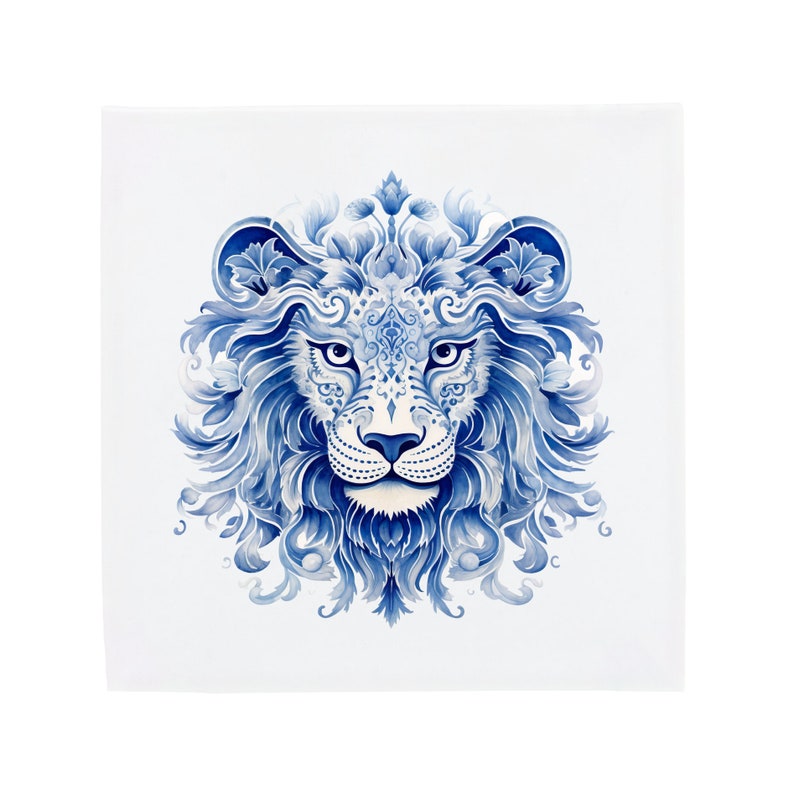 Delft Blue Ceramic Tile: Majestic Lion Handpainted Art image 2