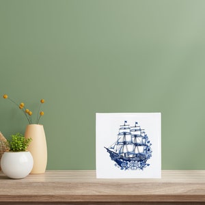 Delft Blue Ceramic Tile: Classic Sailing Ship Modern Dutch Design, Handcrafted Ceramic Art, Unique Home Decor & Gift, Traditional Charm image 4