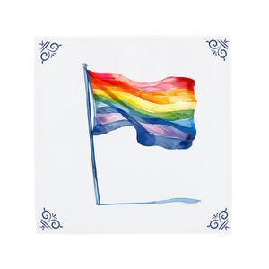 Delft Blue Ceramic Tile: Pride Rainbow Flag | Modern Dutch Design, Handcrafted Ceramic Art, Unique Home Decor & Gift, Traditional Charm