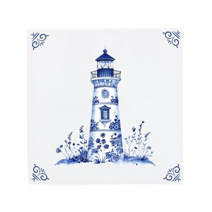 Azulejo de cerámica azul de Delft: faro / diseño holandés moderno, arte cerámico artesanal, decoración y regalo únicos para el hogar, encanto tradicional
