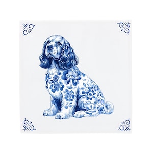 Delft Blue Ceramic Tile: English Cocker Spaniel | Modern Dutch Design, Handcrafted Ceramic Art, Unique Home Decor & Gift, Traditional Charm