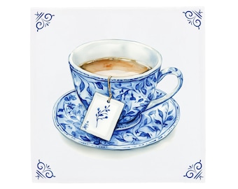 Handcrafted Delft Tile: Blue Ceramic Teacup Accent (Kitchen Wall Decor)