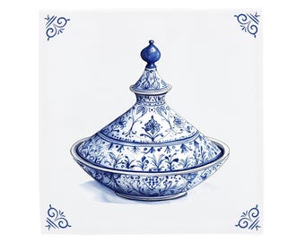 Delft Blue Ceramic Tile: Tagine | Modern Dutch Design, Handcrafted Ceramic Art, Unique Home Decor & Gift, Traditional Charm