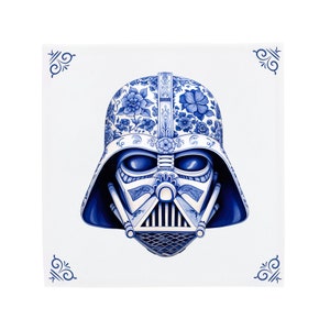 Delft Blue Ceramic Tile: Darth Vader Star Wars | Modern Dutch Design, Handcrafted Ceramic Art, Unique Home Decor & Gift, Traditional Charm