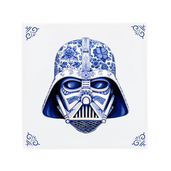 Delft Blue Ceramic Tile: Darth Vader Star Wars | Modern Dutch Design, Handcrafted Ceramic Art, Unique Home Decor & Gift, Traditional Charm
