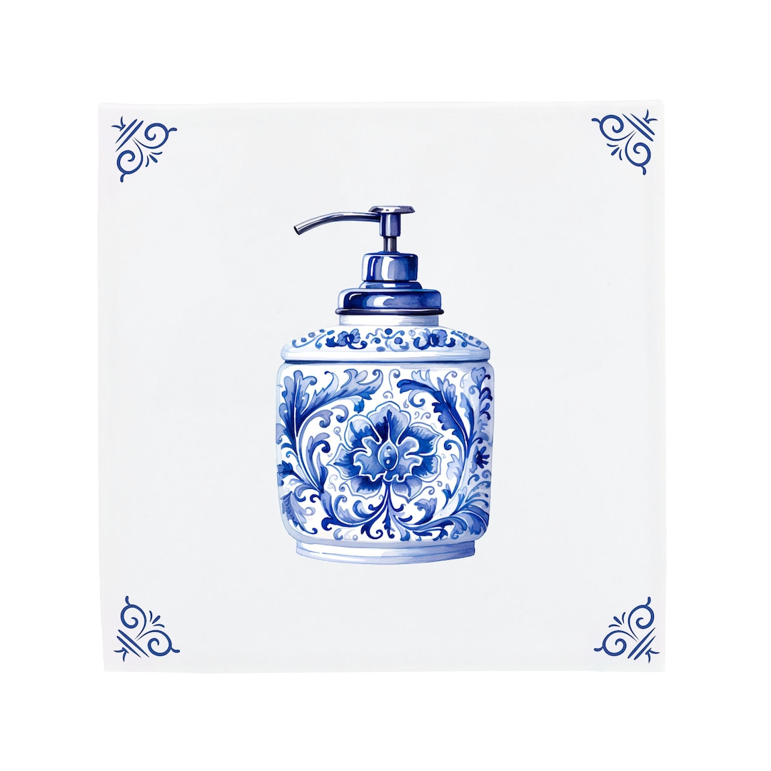 Soap Dispenser Delft Blue Ceramic Tile, Soap Holder or Soap Dish for