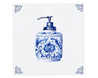 Soap Dispenser Delft Blue Ceramic Tile, Soap Holder or Soap Dish for Bathroom or Home decoration, Lotion dispenser, Ceramic Soap Dispenser