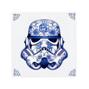 Delft Blue Ceramic Tile: Stormtrooper Star Wars | Modern Dutch Design, Handcrafted Ceramic Art, Unique Home Decor & Gift, Traditional Charm