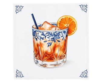 Negroni Ceramic Tile: Blue Delft Cocktail Wall Art