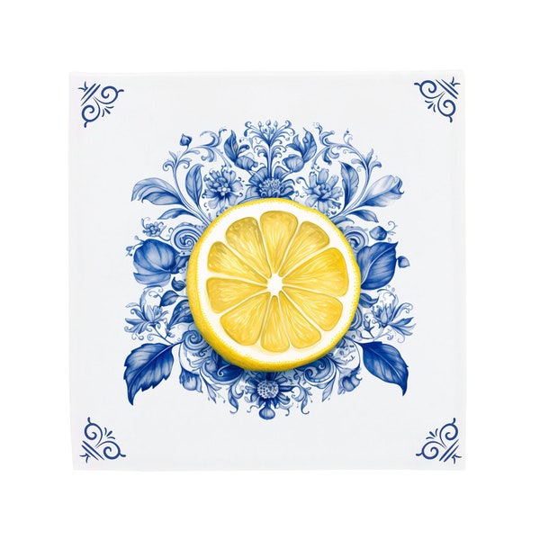 Delft Blue Ceramic Tile: Decorated Sliced Lemon | Modern Dutch Design, Handcrafted Ceramic Art, Unique Home Decor & Gift, Traditional Charm